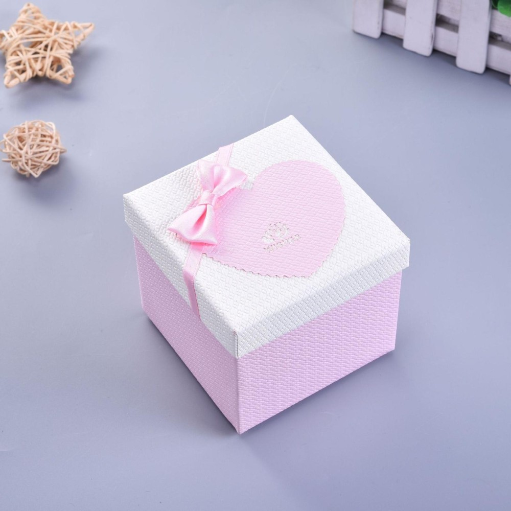 Paper Valentine Day Gift Box With Bow, Specification: 10x10x10cm(Pink)