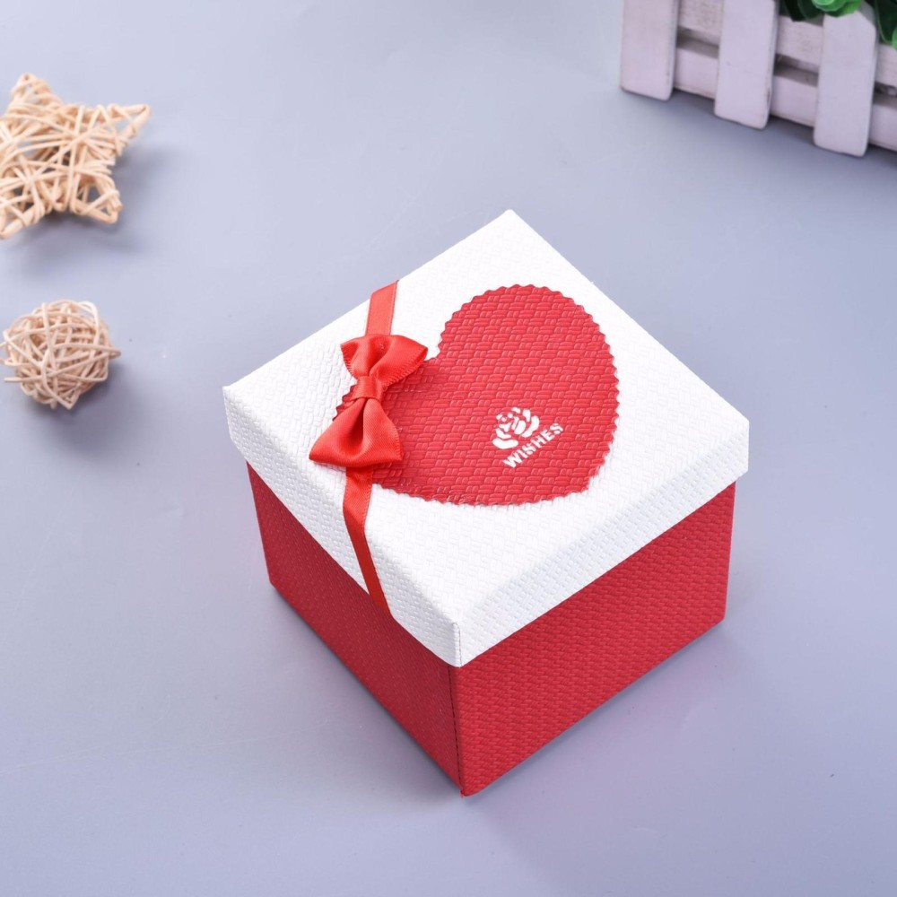 Paper Valentine Day Gift Box With Bow, Specification: 10x10x10cm(Red)