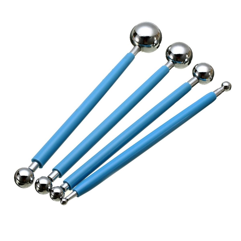 4 in 1 Stainless Steel Spherical Carving Group Pill Stick Fondant Clay Colored Clay Carving Tool Set(Blue)