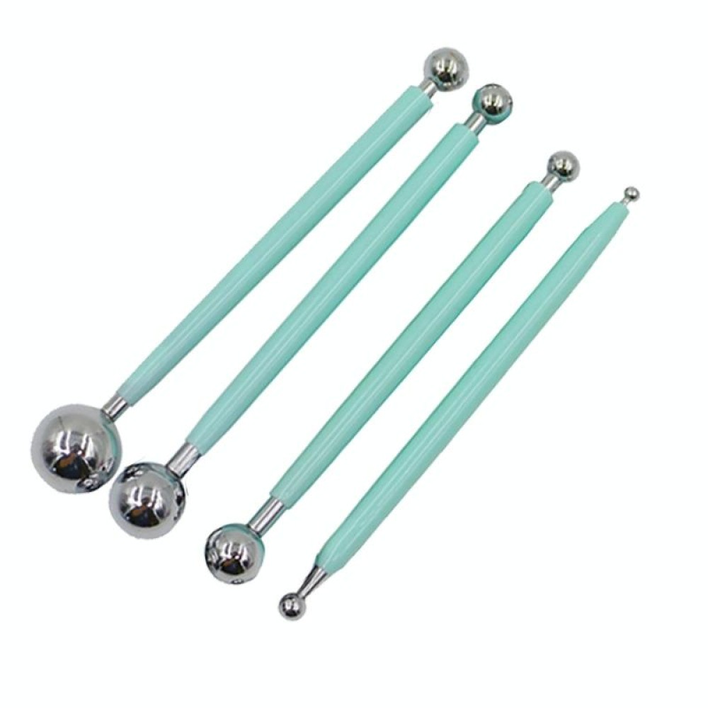 4 in 1 Stainless Steel Spherical Carving Group Pill Stick Fondant Clay Colored Clay Carving Tool Set(Green)