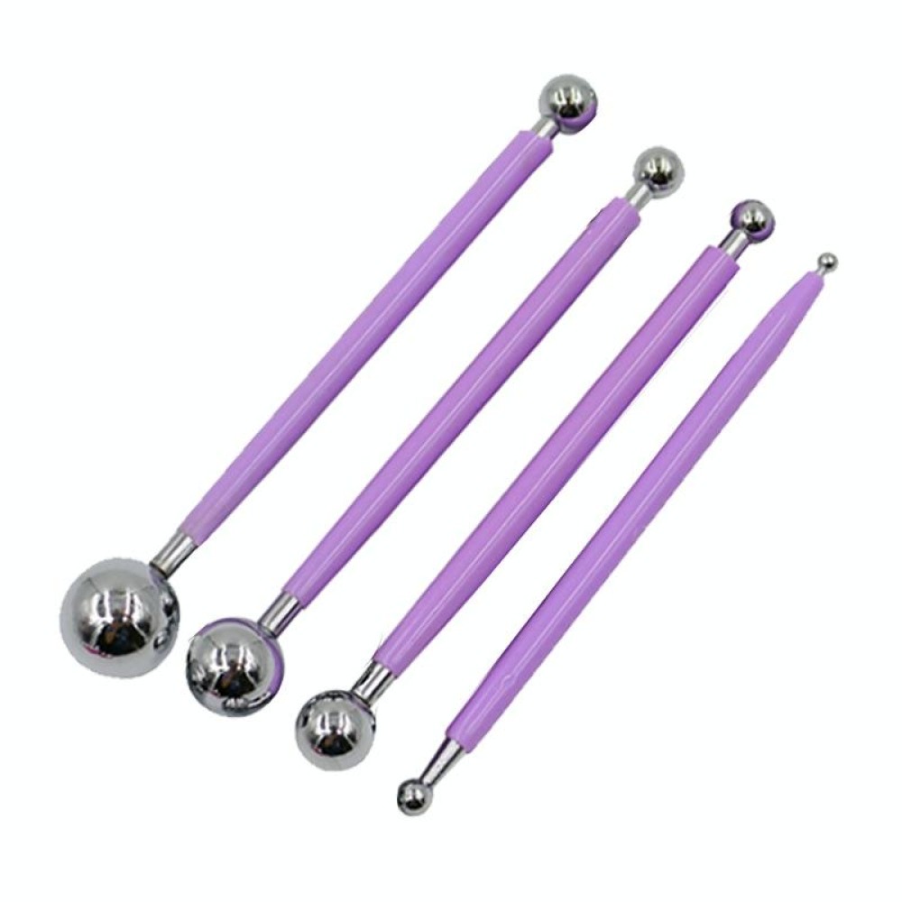 4 in 1 Stainless Steel Spherical Carving Group Pill Stick Fondant Clay Colored Clay Carving Tool Set(Purple)