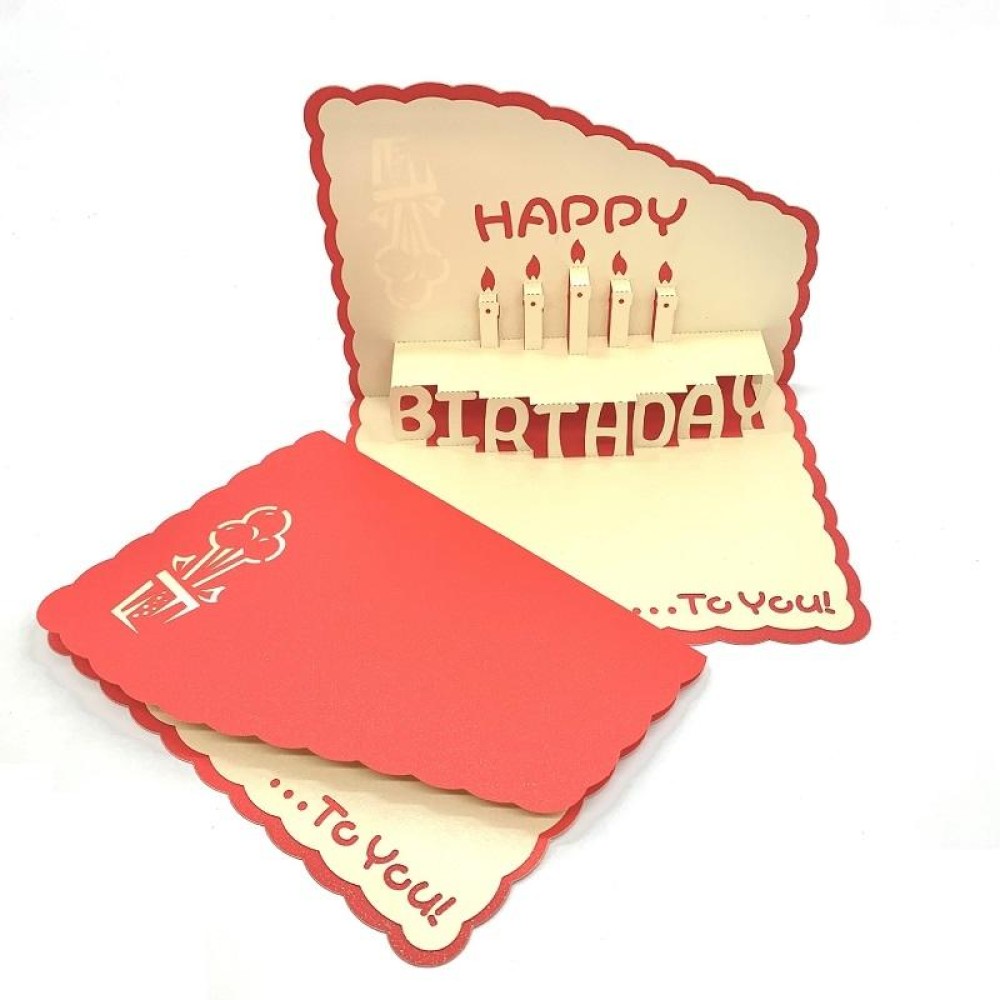 3D Paper Carving Hollow Greeting Card Birthday Wishes Thank You Card(Red)