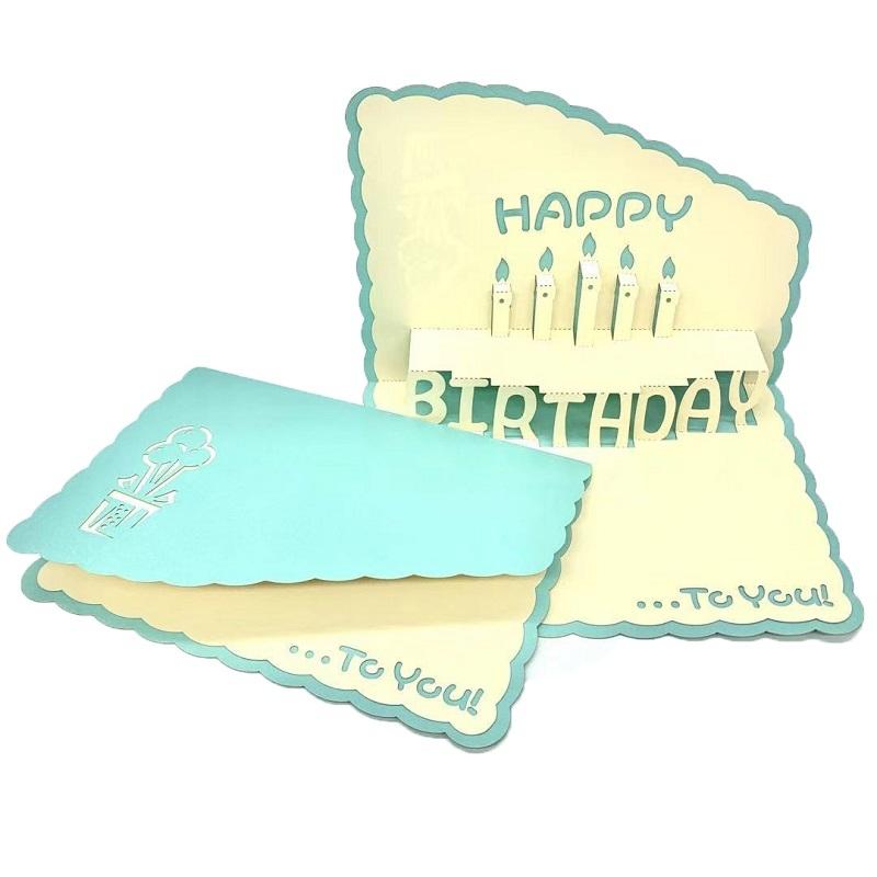 3D Paper Carving Hollow Greeting Card Birthday Wishes Thank You Card(Blue)