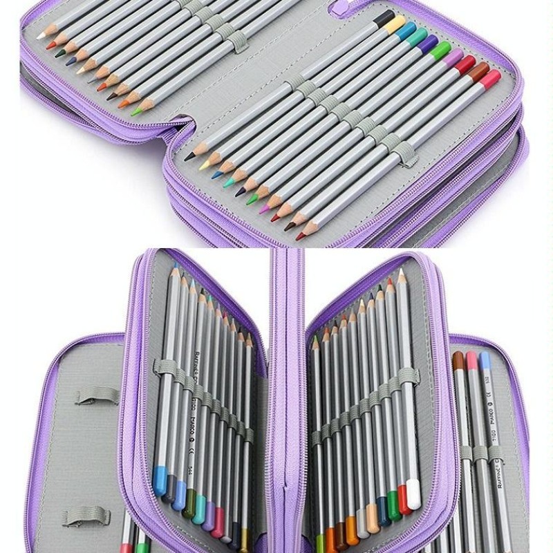 Solid Color Square Four-Layer Pencil Case Sketch Colorful Pencil Case With 72 Holes(Purple)
