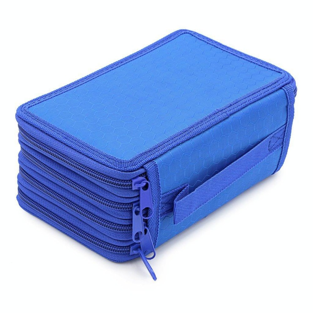 Solid Color Square Four-Layer Pencil Case Sketch Colorful Pencil Case With 72 Holes(Blue)