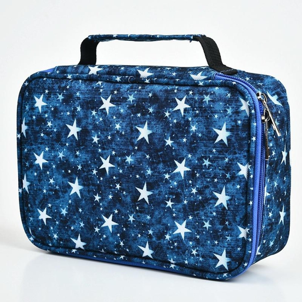 Large-Capacity Frosted Pencil Case Zipper Pencil Case(Blue Five-pointed Star)