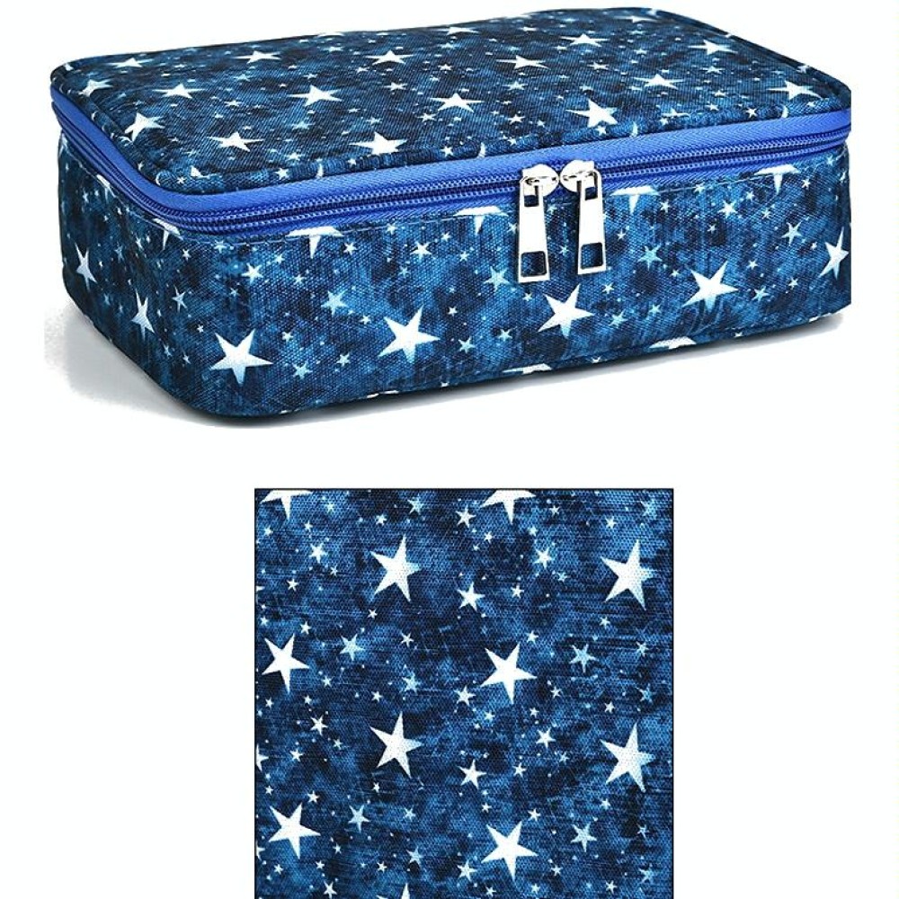 Large-Capacity Frosted Pencil Case Zipper Pencil Case(Blue Five-pointed Star)
