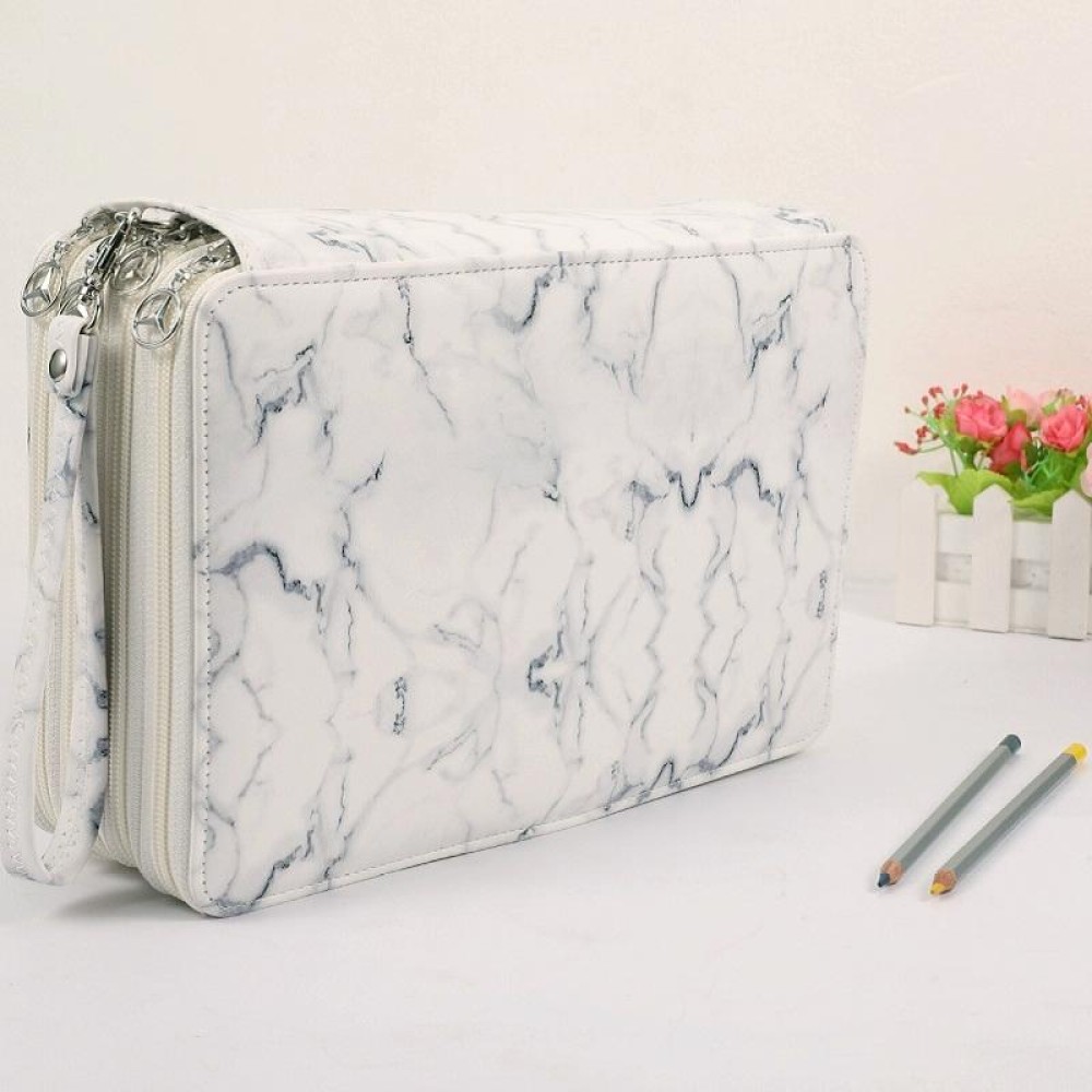 216 Holes 4 Zippers Marble Pattern PU Pencil Case Sketch Filling Stationery Storage Bag(Black)