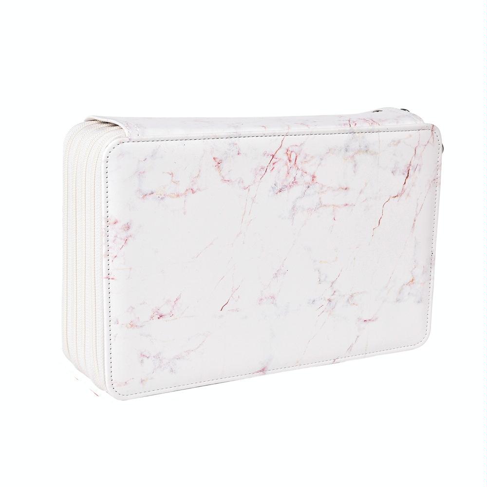 216 Holes 4 Zippers Marble Pattern PU Pencil Case Sketch Filling Stationery Storage Bag(Red)