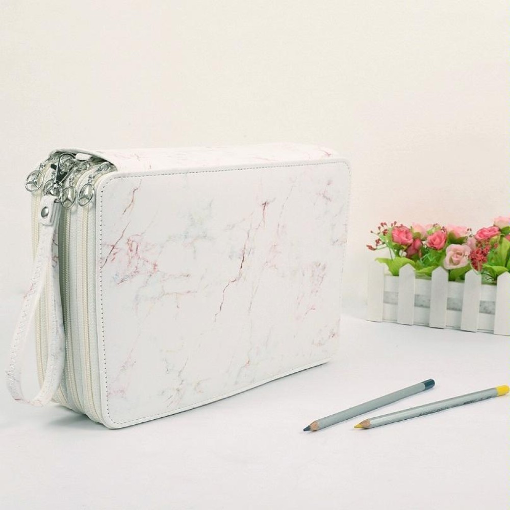 216 Holes 4 Zippers Marble Pattern PU Pencil Case Sketch Filling Stationery Storage Bag(Red)