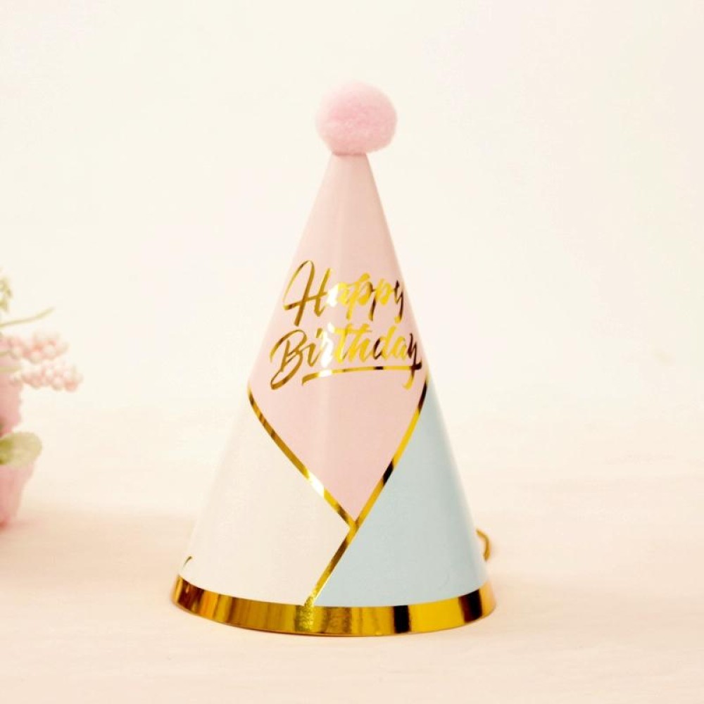 10 PCS Children Adult Birthday Party Hat Fur Ball Birthday Paper Hat(Geometric Pink)