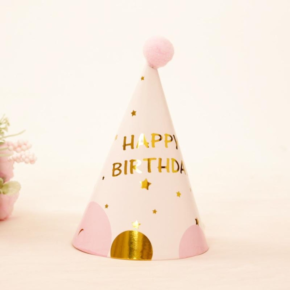 10 PCS Children Adult Birthday Party Hat Fur Ball Birthday Paper Hat(Half Round Five-pointed Star Pink)