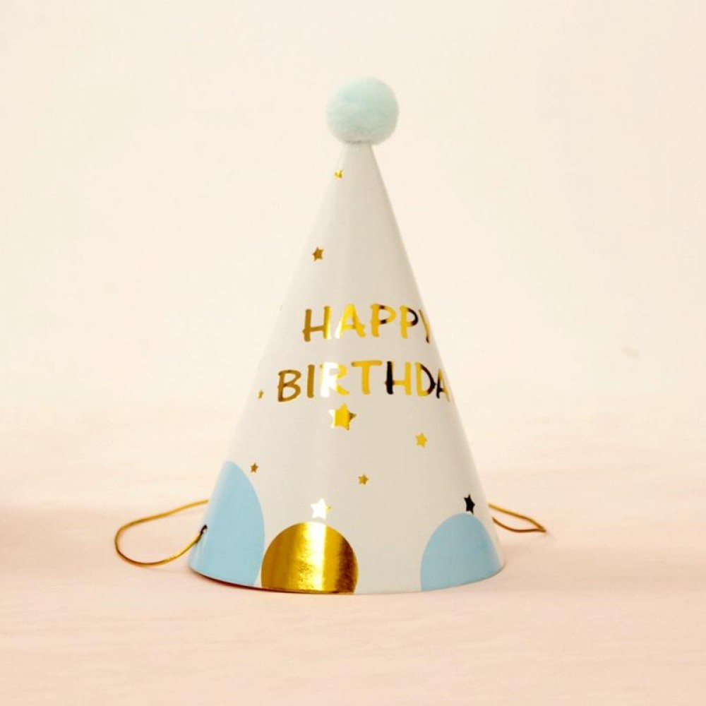 10 PCS Children Adult Birthday Party Hat Fur Ball Birthday Paper Hat(Half Round Five-pointed Star Blue)