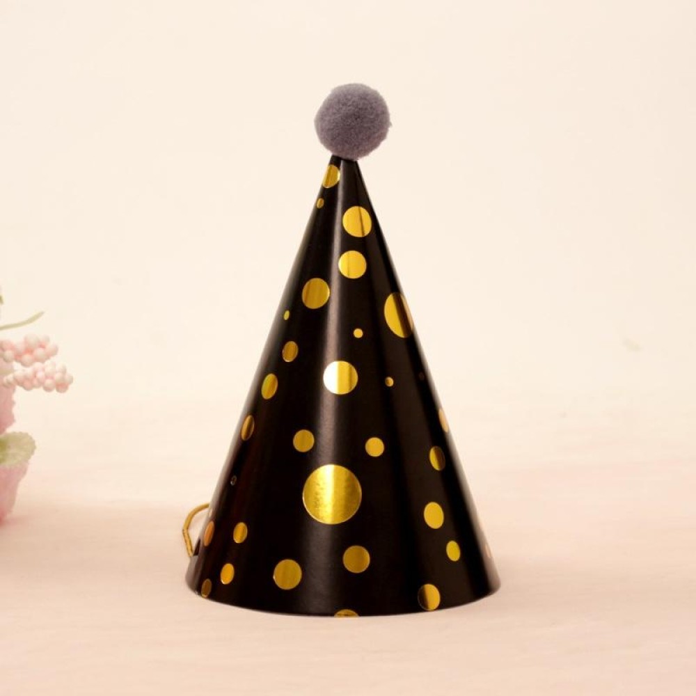 10 PCS Children Adult Birthday Party Hat Fur Ball Birthday Paper Hat(Dot Black)
