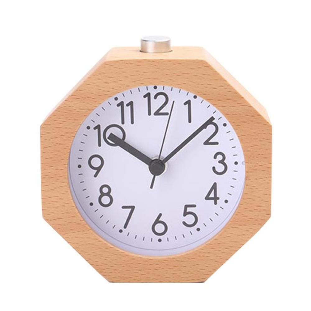 Solid Wood Silent Snooze Alarm Clock with Pointer(Octagonal Wood Color)