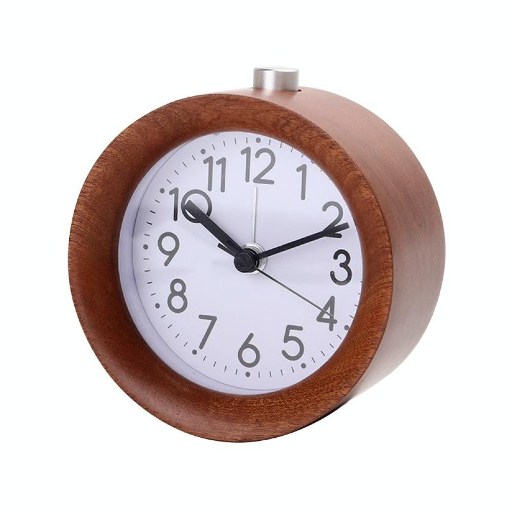 Solid Wood Silent Snooze Alarm Clock with Pointer(Round Dark)