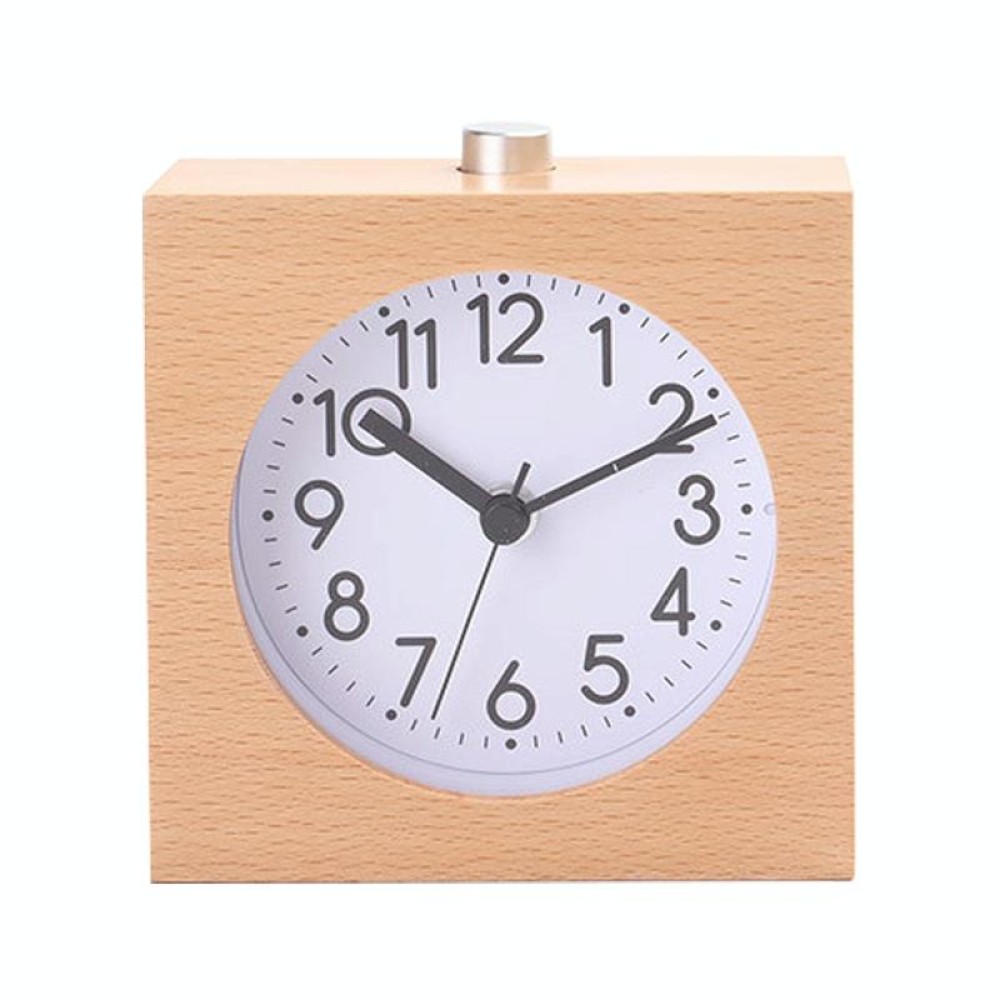 Solid Wood Silent Snooze Alarm Clock with Pointer(Square Wood Color)