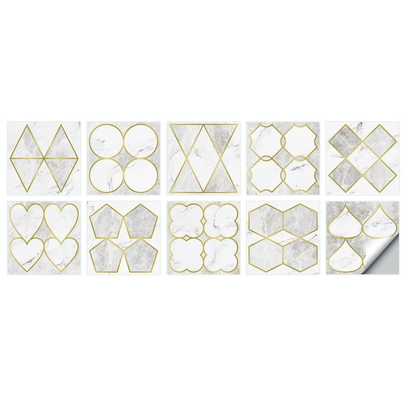 Geometric Pattern Staircase Wall Tile Sticker Kitchen Stove Water And Oil Proof Stickers, Specification: S: 10x10cm(HT-014 Light Gold)