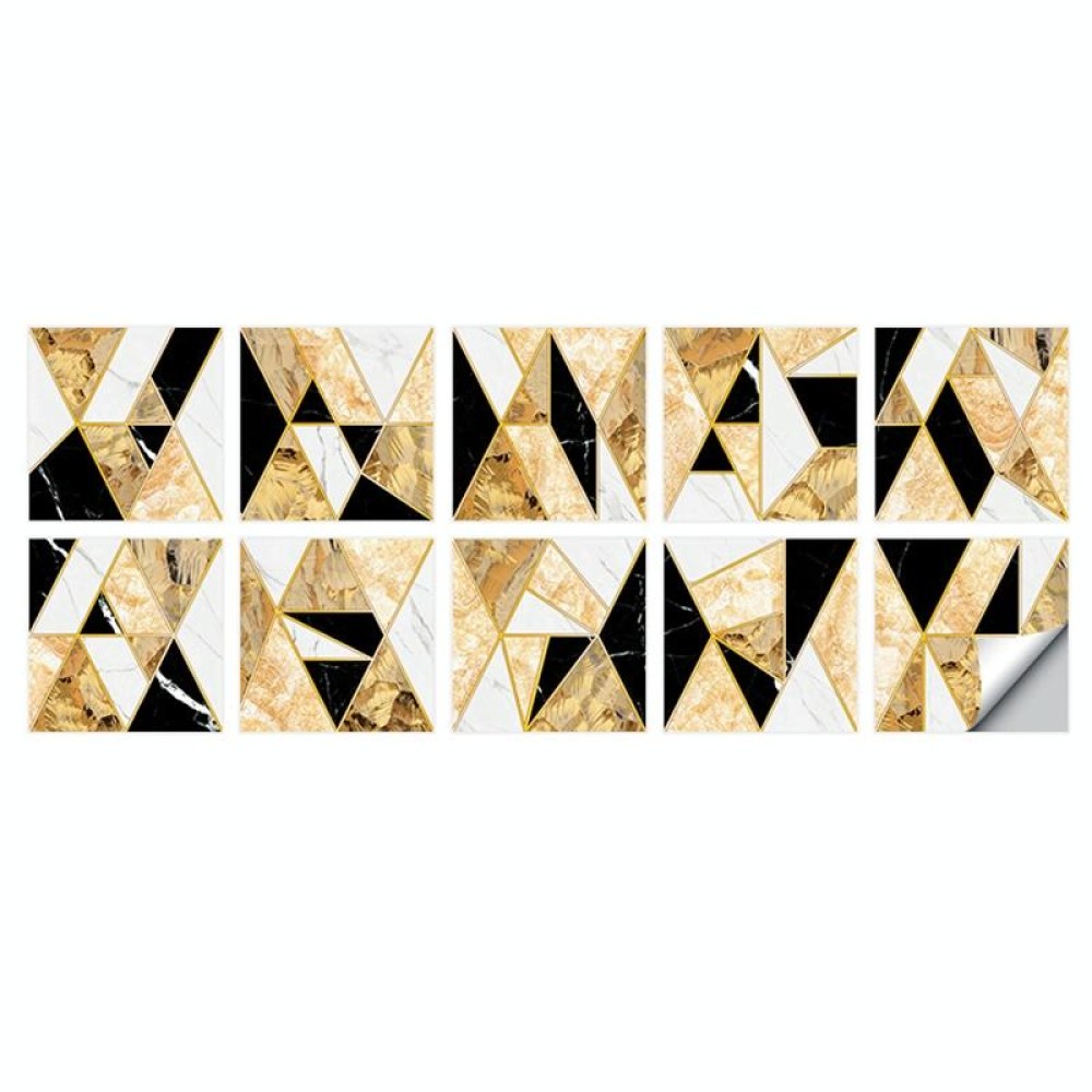 Geometric Pattern Staircase Wall Tile Sticker Kitchen Stove Water And Oil Proof Stickers, Specification: S: 10x10cm(HT-016 Black Gold)