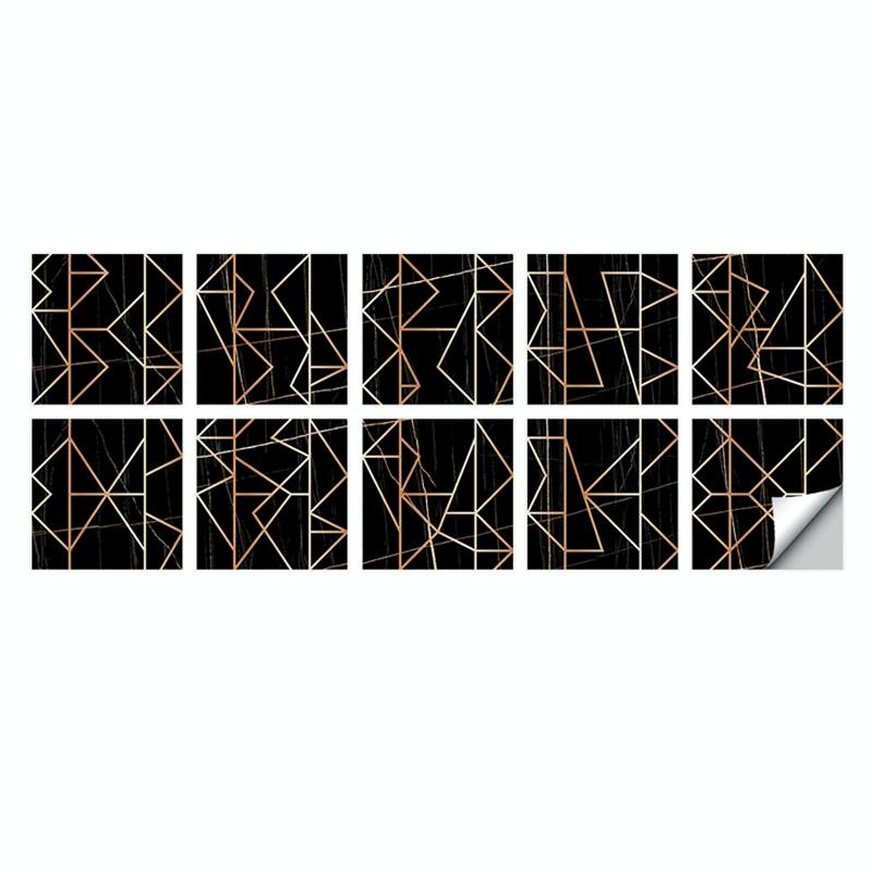 Geometric Pattern Staircase Wall Tile Sticker Kitchen Stove Water And Oil Proof Stickers, Specification: S: 10x10cm(HT-019 Geometric Copper)