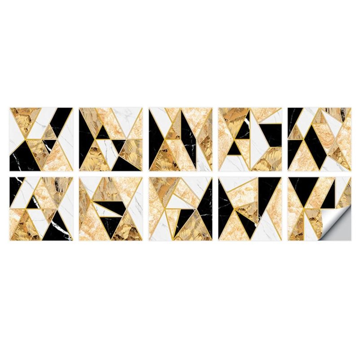 Geometric Pattern Staircase Wall Tile Sticker Kitchen Stove Water And Oil Proof Stickers, Specification: L: 20x20cm(HT-016 Black Gold)