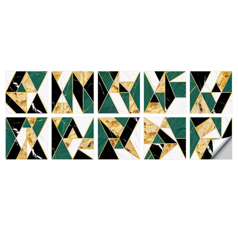 Geometric Pattern Staircase Wall Tile Sticker Kitchen Stove Water And Oil Proof Stickers, Specification: L: 20x20cm(HT-018 Golden Green)