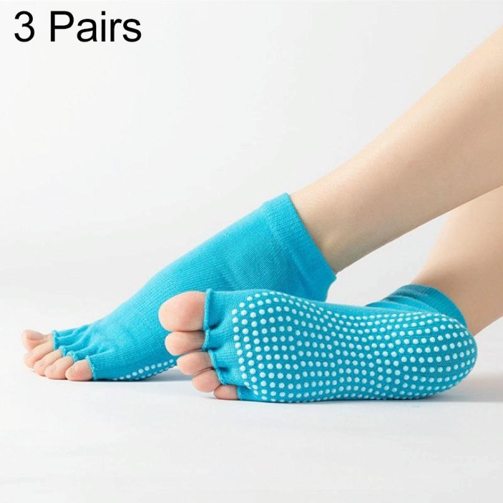 3 Pair Open-Toe Yoga Socks Indoor Sports Non-Slip Five-Finger Dance Socks, Size: One Size(Pure Color Sky Blue)