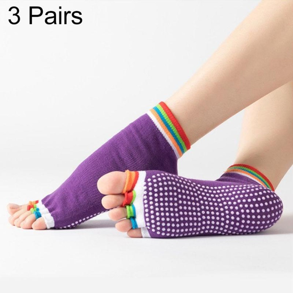 3 Pair Open-Toe Yoga Socks Indoor Sports Non-Slip Five-Finger Dance Socks, Size: One Size(Color Deep Purple)