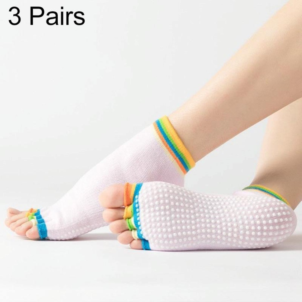 3 Pair Open-Toe Yoga Socks Indoor Sports Non-Slip Five-Finger Dance Socks, Size: One Size(Color Light Pink)