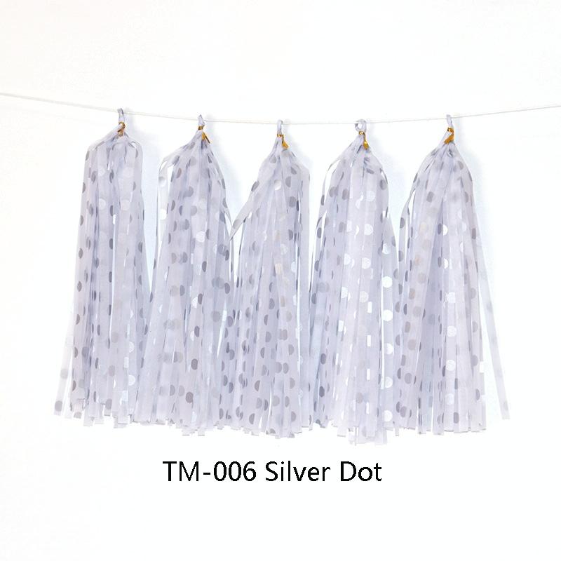 Color Polka Dot Paper Tassels Birthday Room Decoration Ribbon Garland(TM-006 Silver Dot)