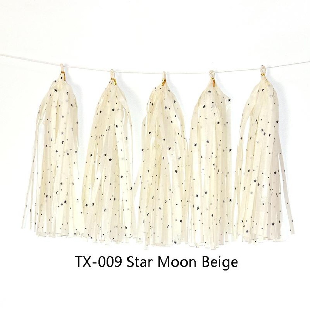 Color Polka Dot Paper Tassels Birthday Room Decoration Ribbon Garland(TX-009 Star Moon Beige)