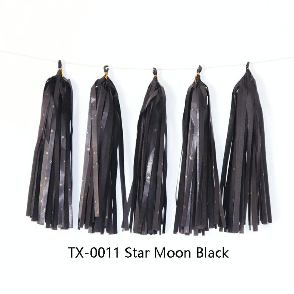 Color Polka Dot Paper Tassels Birthday Room Decoration Ribbon Garland(TX-0011 Star Moon Black)
