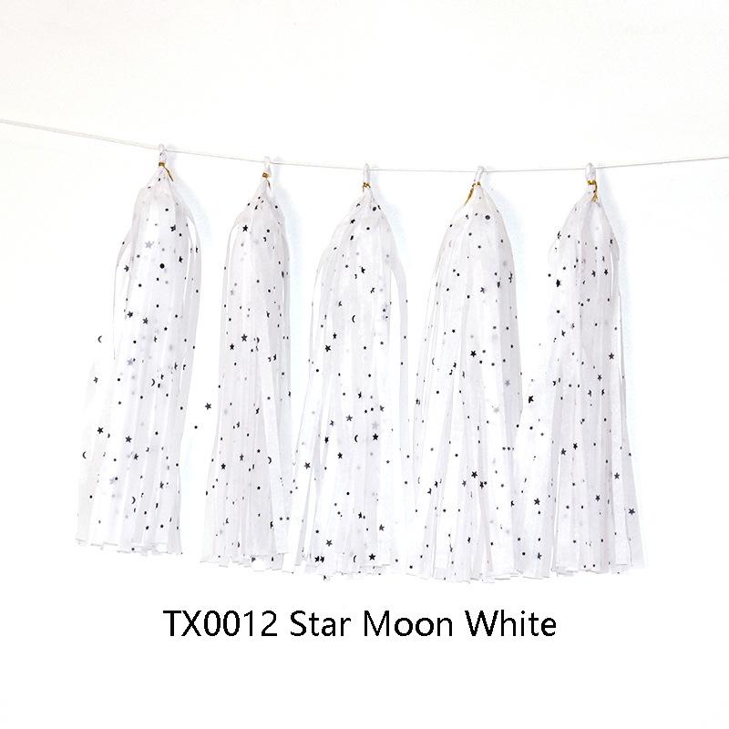 Color Polka Dot Paper Tassels Birthday Room Decoration Ribbon Garland(TX0012 Star Moon White)