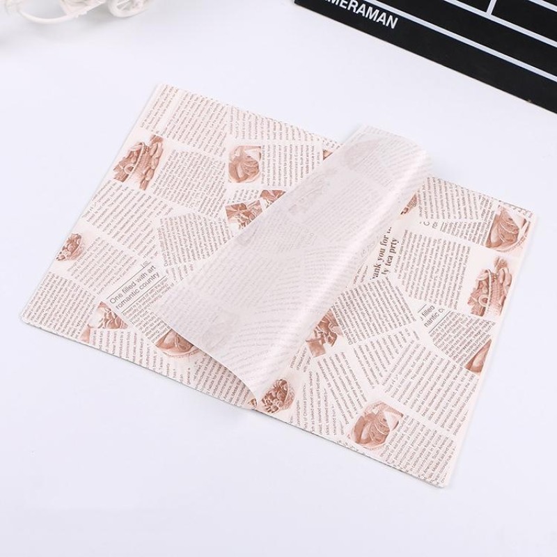 100 Sheets / Pack Cake Greaseproof Paper Baking Packaging Plate Paper Hamburger Paper, Colour: Classical Newspaper