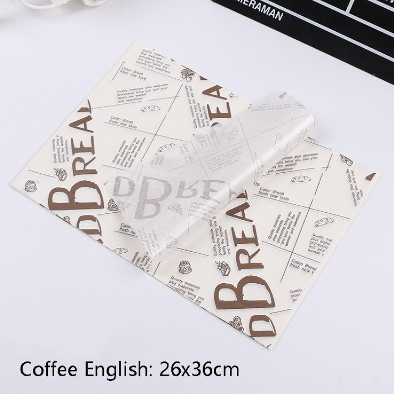 100 Sheets / Pack Cake Greaseproof Paper Baking Packaging Plate Paper Hamburger Paper, Colour: Coffee English