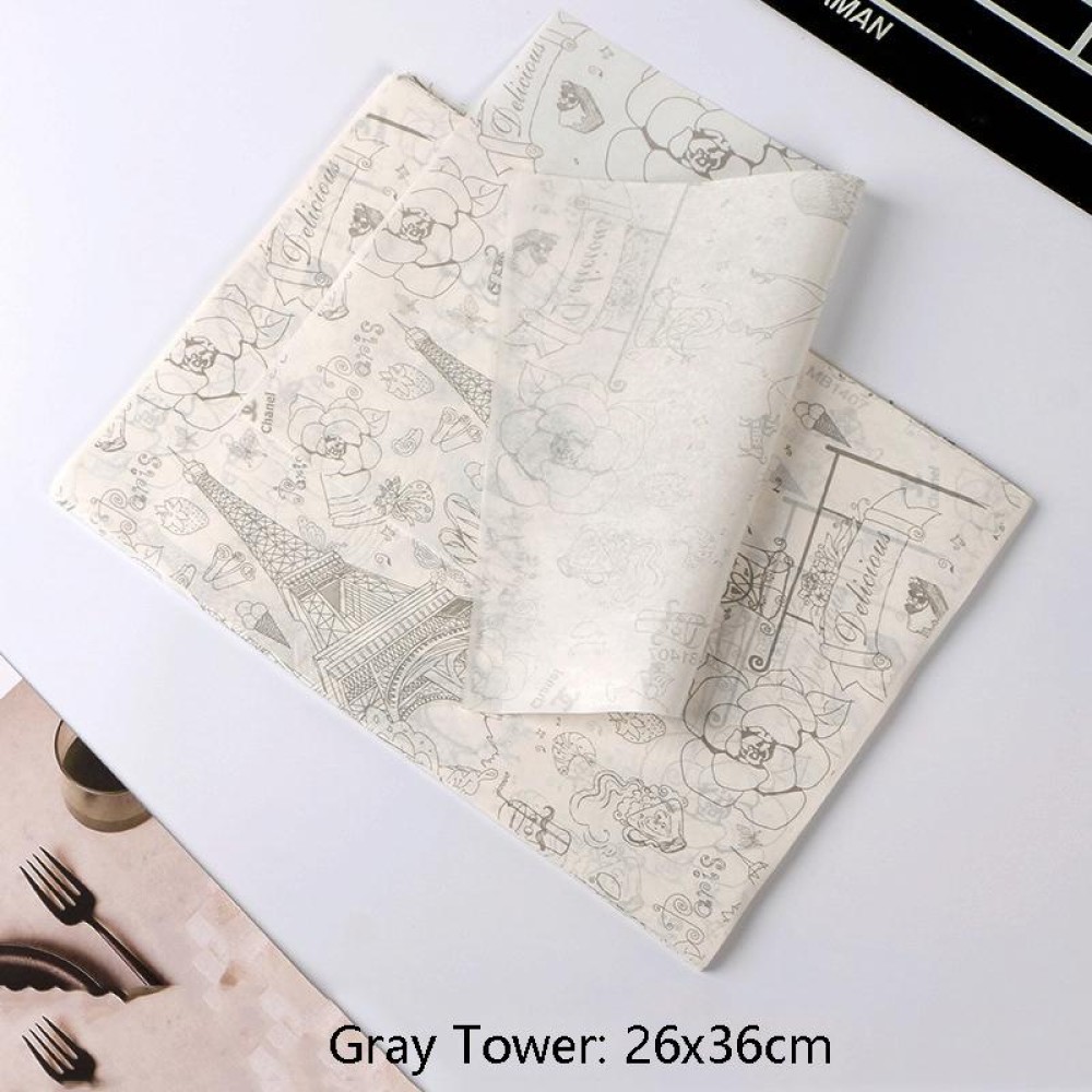 100 Sheets / Pack Cake Greaseproof Paper Baking Packaging Plate Paper Hamburger Paper, Colour: Gray Tower