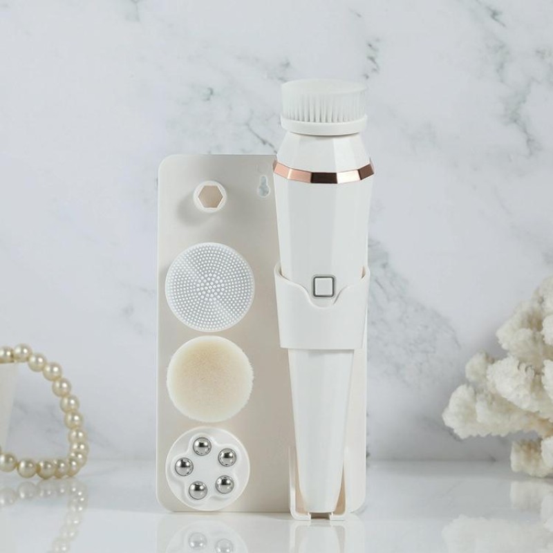 Multi-Functional Facial Cleansing Machine Beauty Massage Silicone Facial Cleansing Machine(White)