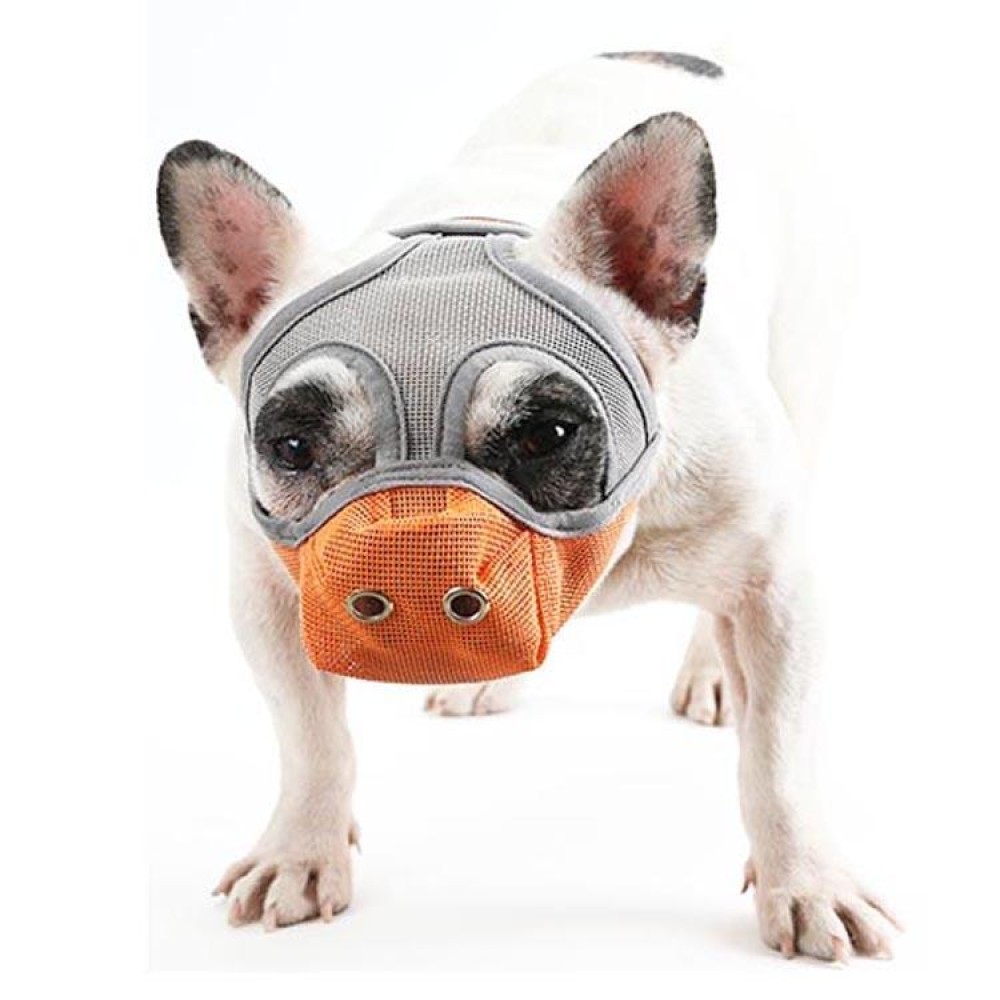 Bulldog Mouth Cover Flat Face Dog Anti-Eat Anti-Bite Drinkable Water Mouth Cover L(Grey Orange)