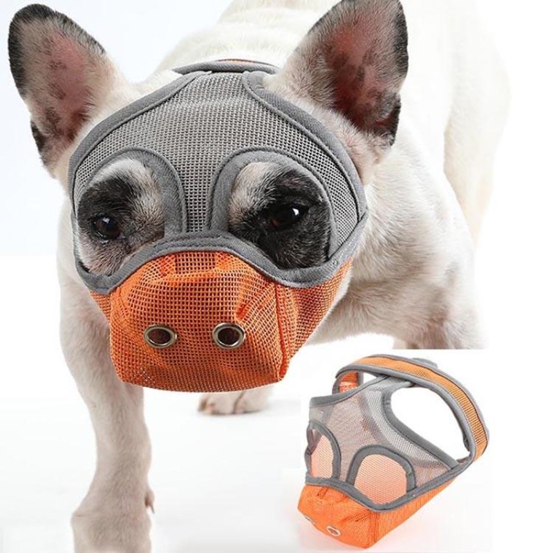 Bulldog Mouth Cover Flat Face Dog Anti-Eat Anti-Bite Drinkable Water Mouth Cover L(Grey Orange)