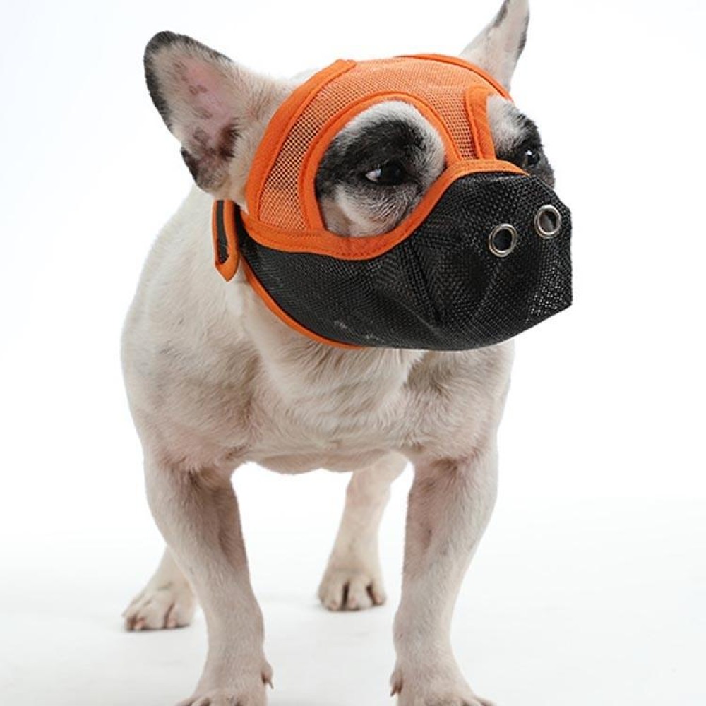 Bulldog Mouth Cover Flat Face Dog Anti-Eat Anti-Bite Drinkable Water Mouth Cover L(Orange Black)