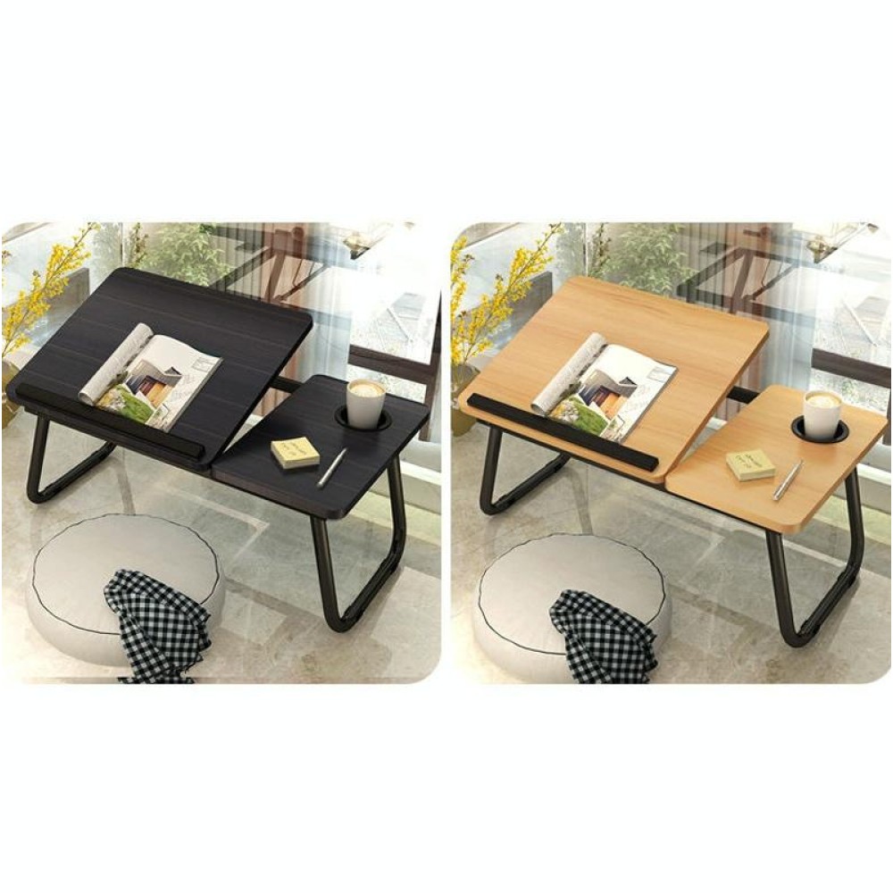 Bed Four-Speed Lifting Table Folding Laptop Desk  Adjustable Dormitory Lazy Table with Cup Holder, Size: 55x32x25cm(Black Gold Wire)