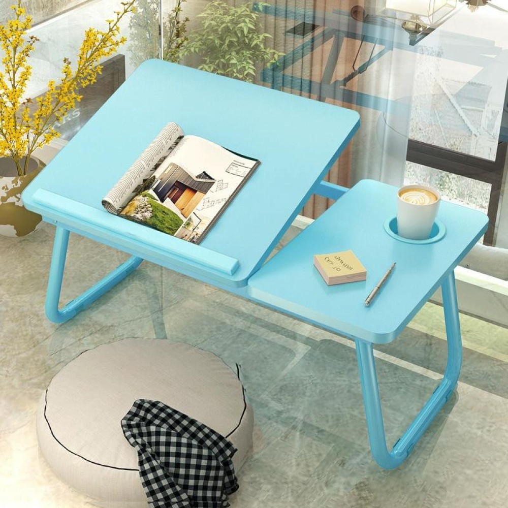 Bed Four-Speed Lifting Table Folding Laptop Desk  Adjustable Dormitory Lazy Table with Cup Holder, Size: 55x32x25cm(Sky Blue)