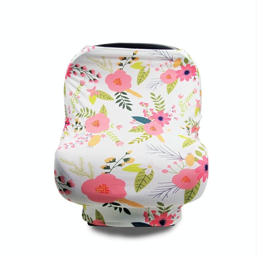 Multifunctional Enlarged Stroller Windshield Breastfeeding Towel Baby Seat Cover(Leaf Flowers)