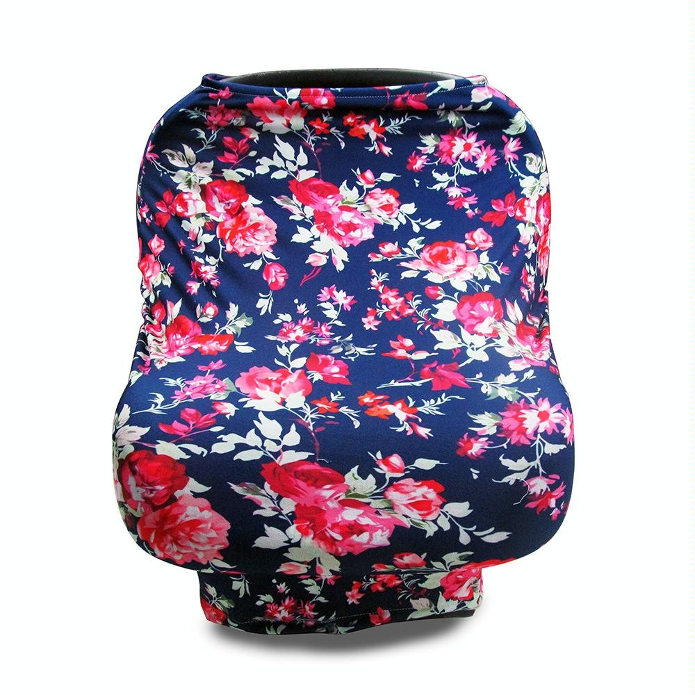 Multifunctional Enlarged Stroller Windshield Breastfeeding Towel Baby Seat Cover(Purple Flowers)