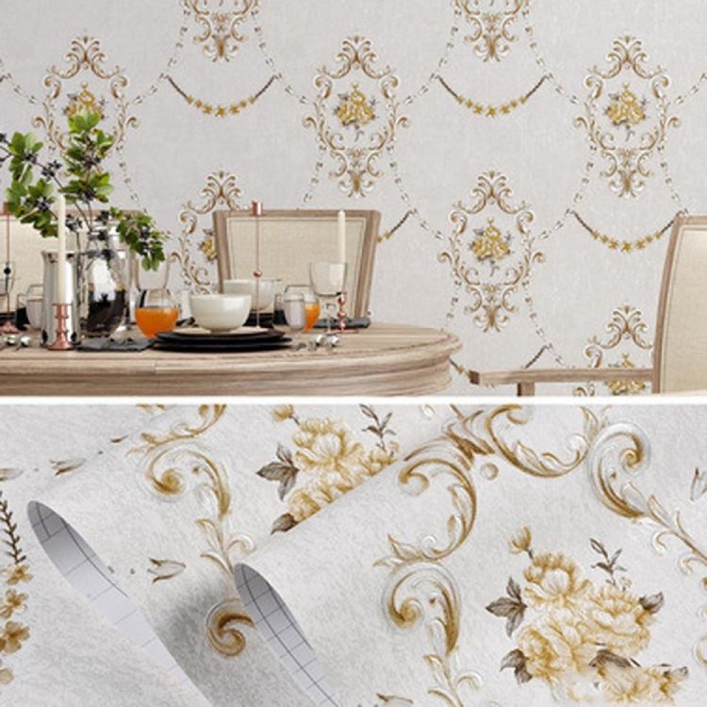Retro Pastoral Non-Woven Fabric Self-Adhesive Wallpaper Thicken Bedroom Living Room Background  Wallpaper, Specification: 0.53 x 3 Meters(8052 Cream Color)