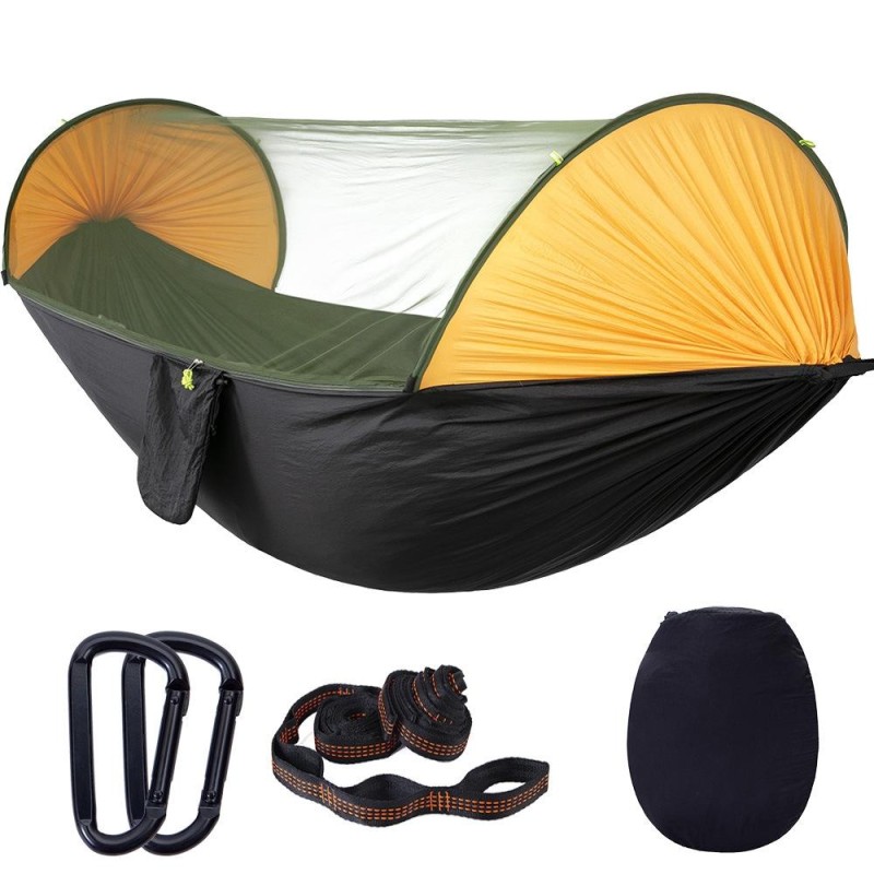 Anti-Rollover Automatic Quick-Opening Mosquito Net Hammock Outdoor Camping Double Anti-Mosquito Hammock, Size: 290x140cm(Yellow Black)