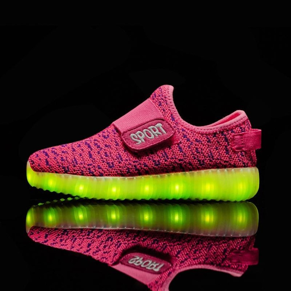 Led Light Luminous Shoes Flying Woven Sports And Leisure Shoes For Children, Size: 30(Pink)