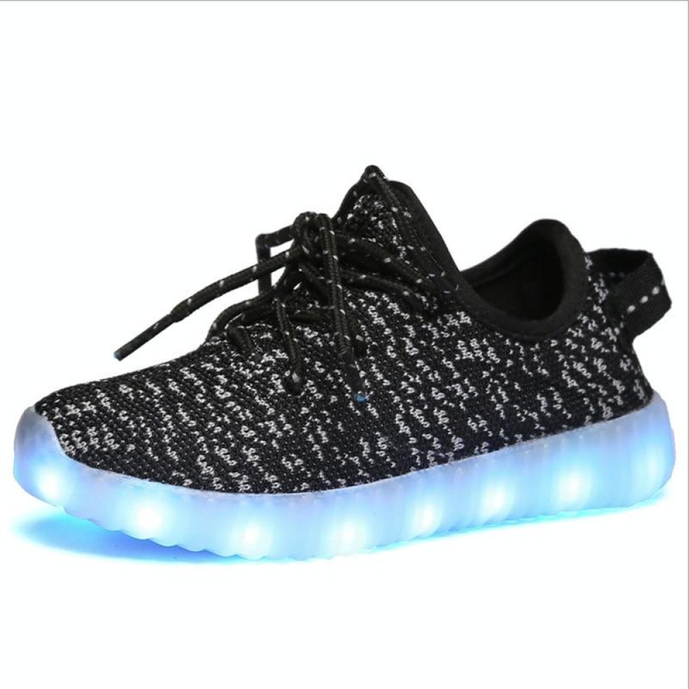 Low-Cut LED Colorful Fluorescent USB Charging Lace-Up Luminous Shoes For Children, Size: 34(Black)