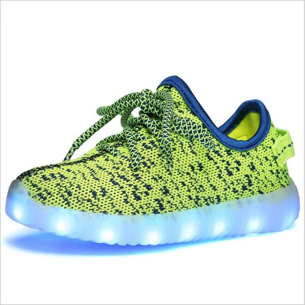 Low-Cut LED Colorful Fluorescent USB Charging Lace-Up Luminous Shoes For Children, Size: 35(Fluorescent Green)