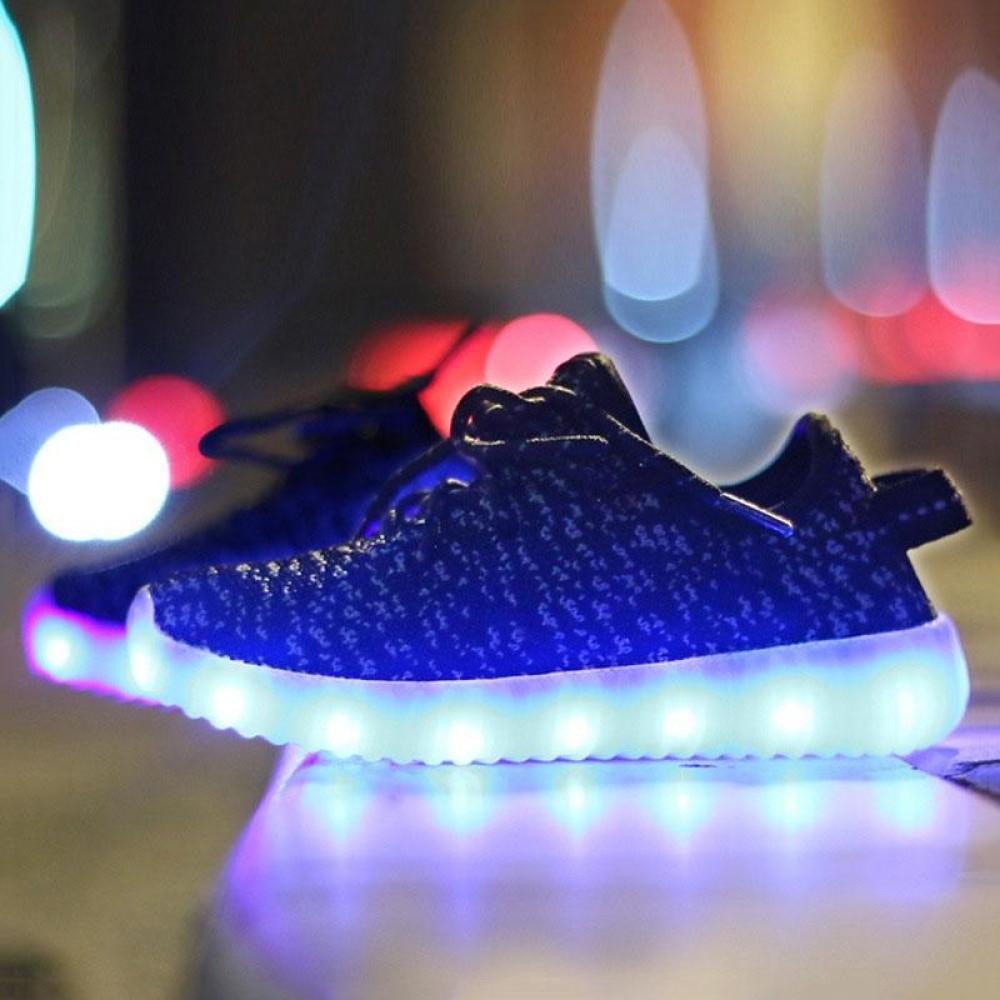 Low-Cut LED Colorful Fluorescent USB Charging Lace-Up Luminous Shoes For Children, Size: 35(Black)